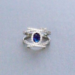 ✨ Trendy Fashion Cross Oval Royal Blue Zircon Rings for Women, EVGG1249
